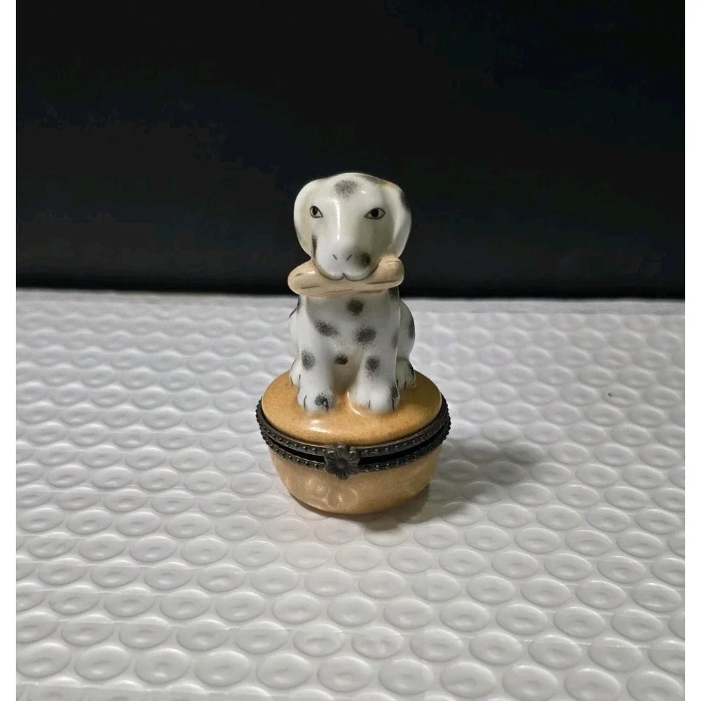 Dalmatian Dog With Bone Porcelain Trinket Figurine Unbranded Small